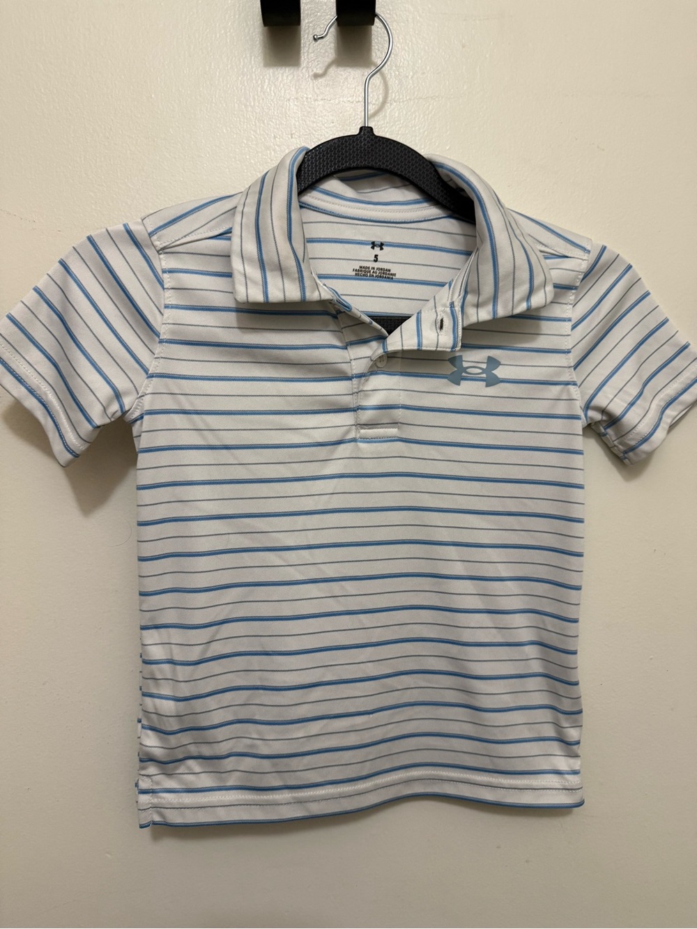 Under Armour White Polo with Light Blue Stripes